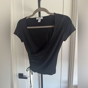 RSQ Black Ruched Wrap Crop Top Adjustable Side Tie Size Small